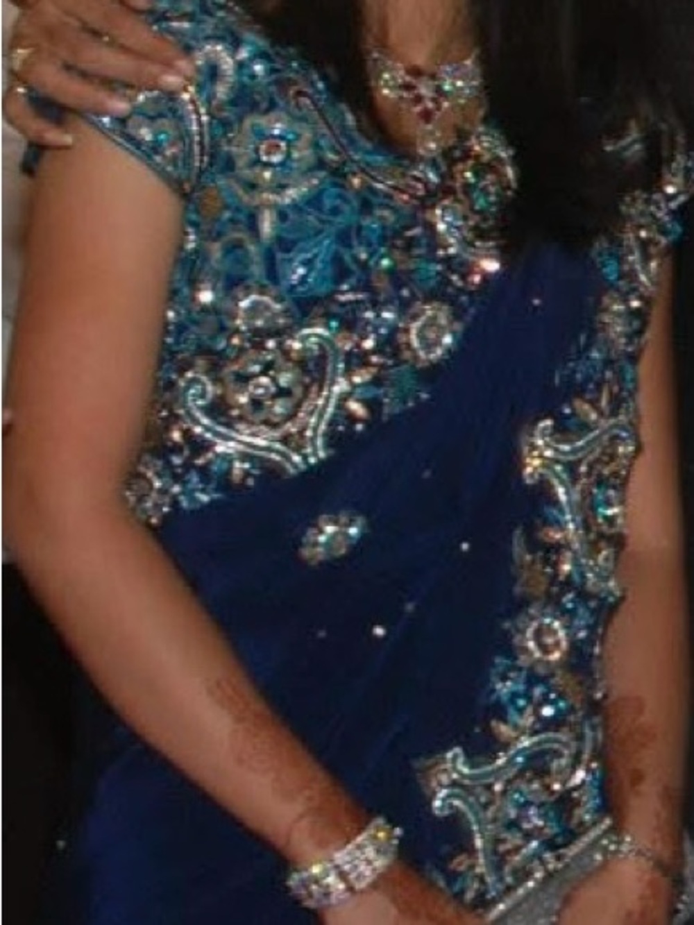 Embellished Navy Blue Evening Saree Dress